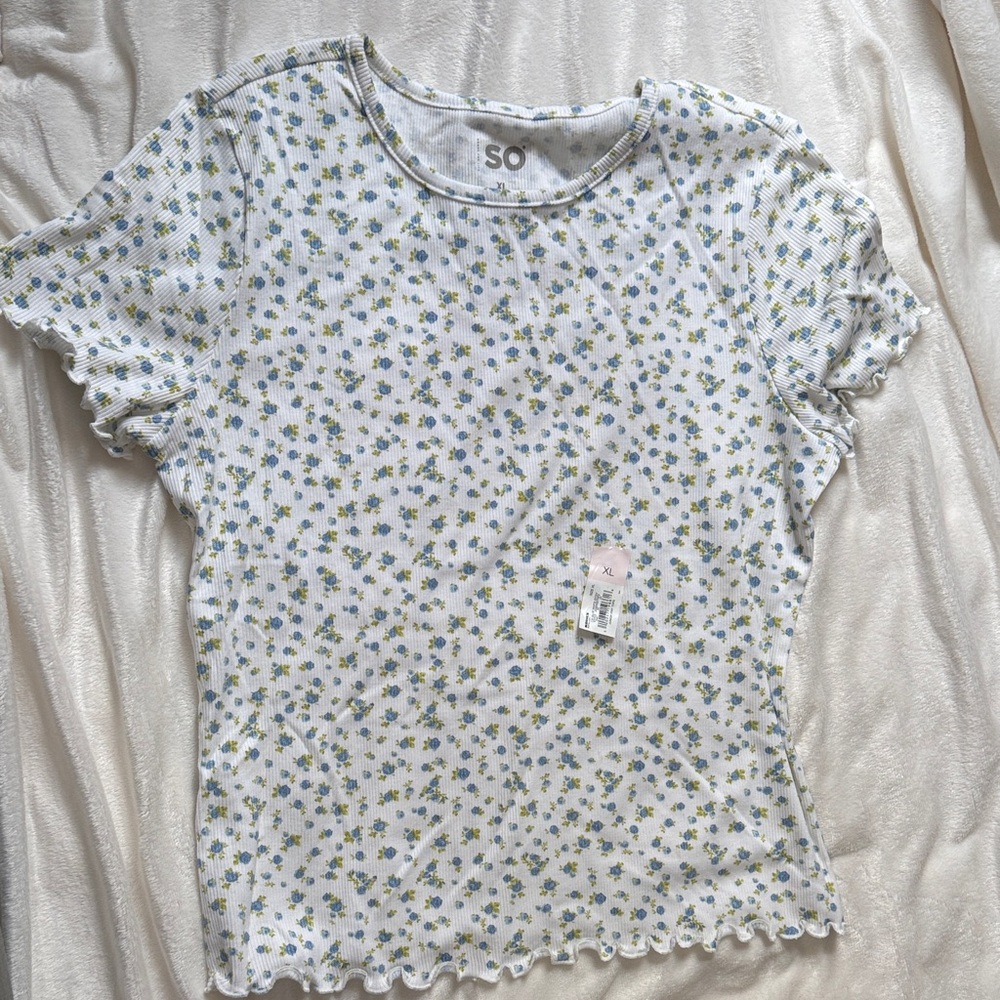 SO Floral Print Blouse - White with Blue and green